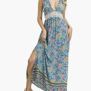 Floral deep v maxi dress lace